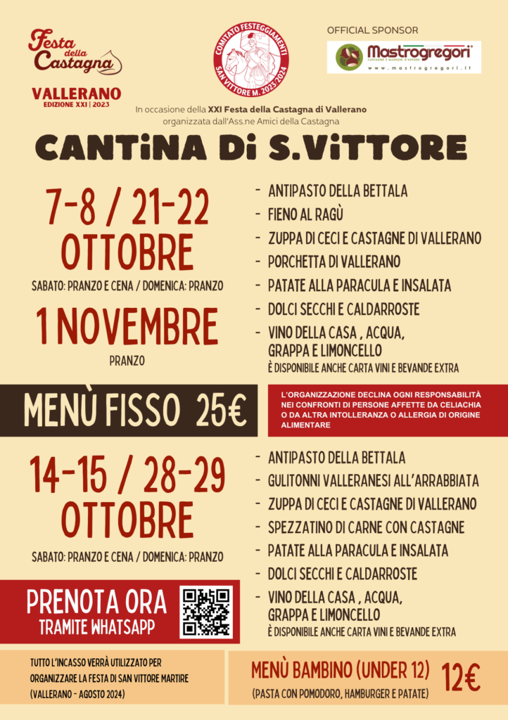 I menù della Cantina di San Vittore