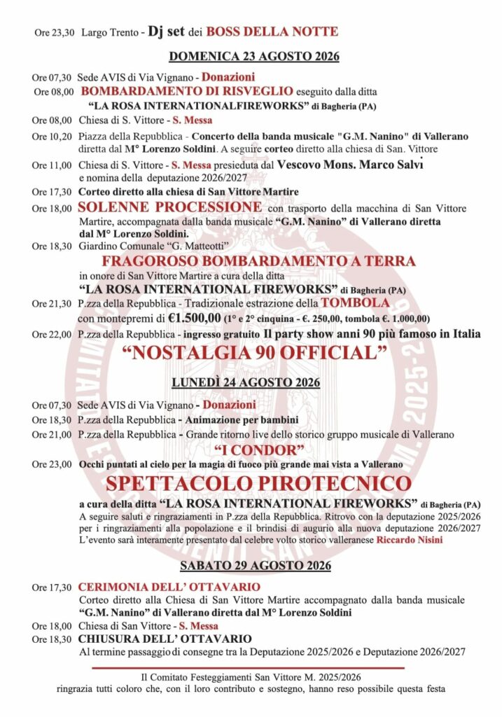 Programma Festa di San Vittore Vallerano 2026 - seconda parte